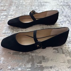 NEW Ann Taylor Mary Jane Suede Flats Sz 11 Black Genuine Suede Square Toe Buckle